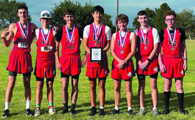 The FEHS Boys cross country team earned 2nd place and are headed to regionals! Congratulations &amp; Good Luck! Kelton Sims - 2nd place, Tristan Trout-4th place, Tazlan Brown-6th place Haze Ehmann-9th place. Pictured (l to r): Kelton Sims, Tristan Trout, Haze Ehmann, Tazlan Brown, Jaxon Meadows, Tanner Horn, Ian Walker. (Courtesy Photo)