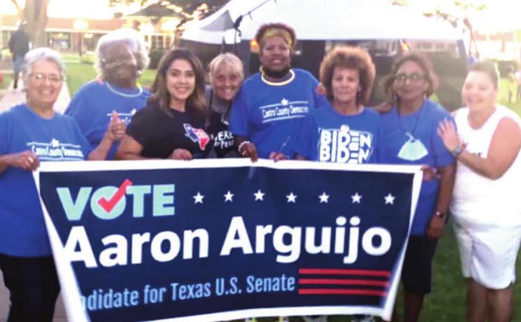 Democrat Aaron Arguijo kicked off his Texas Senate campaign in Dimmitt recently and several local supporters attended to cheer and spur him on to victory: Gloria Hernandez, Gwen Lewis, Zaira Arguijo, Kay Wendeborn, Joyce Thomas, Angie Casas, Olgo Saucedo and Elizabeth Ojeda. Arguijo’s campaign launch featured a band, various speakers and a street dance. Should Arguijo make it through the Democratic primaries, he is likely to face Republican Kel Seliger in the general election.