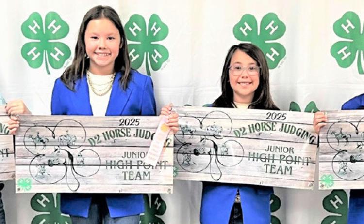 The Castro County Junior Horse Judging team competed at the District 2 contest and placed 1st. Team members include Wyatt Schulte, Zaybri Rivera (4th), McKenna Fabela and Delayza Garcia.