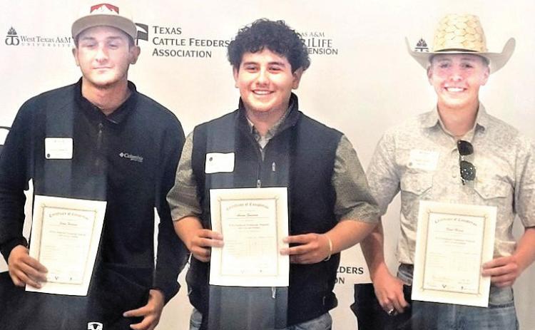 Hart High SchoolJesus Herrera, Aaron Guevara and Noah Marinreceived their Texas Cattle Feeders Association (TCFA) Cattle Care and Handling Certification. The Feedyard Technician Program is a program led by TCFA in cooperation with Texas A&amp;M AgriLife Extension Service and West Texas A&amp;M University to provides high school juniors and seniors the knowledge and skills needed to prepare them for a potential career in the fed cattle industry.