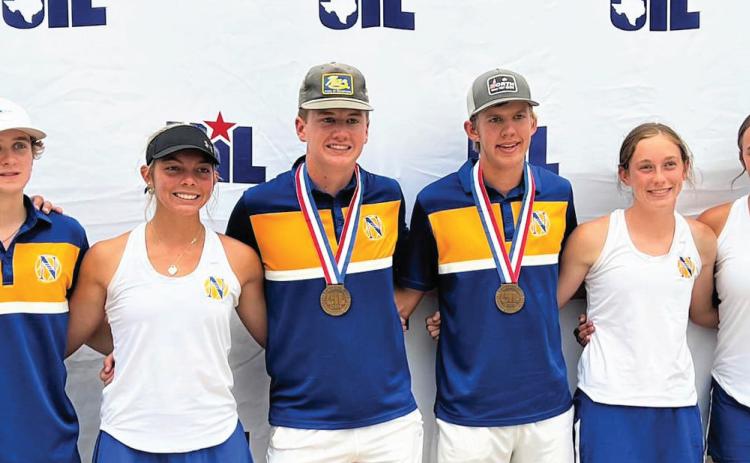 The Nazareth tennis team competed at the State Meet this past week. Team members include Coach Taylor Schulte, Tanner Wethington, Harley Gerber, Creed Hockstein, Bryson Brockman, Madison Brockman and Kate Brockman. The boys doubles team of B. Brockman and C. Hochstein brought home bronze medals.
