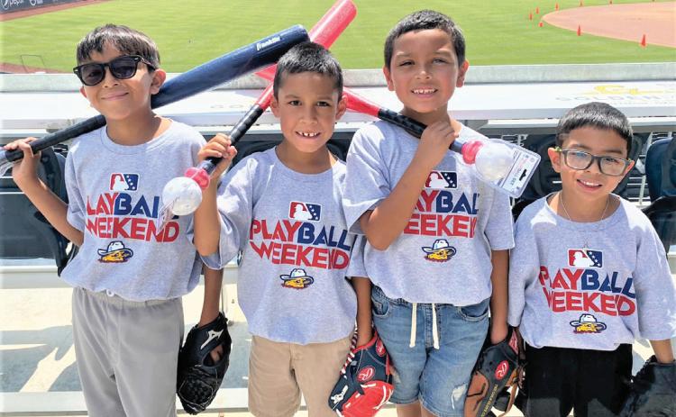 Isaac Sifuentez Jr., Noah Arriaga, Andrew Arriaga and Derrick Quirozm from Dimmitt attended the Amarillo Sod Poodles Play Ball Weekend baseball clinic at Hodgetown. Minor League clubs across the country joined with their MLB counterparts to celebrate Playball Weekend on June 14-16. Clubs hosted a variety of events to engage young fans and share the fun of playing baseball and softball. Play Ball Weekend in Amarillo was sponsored by Fluid Line Components.