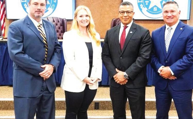 The Texas DPS announce the creation of the new Homeland Security Division. Leading the divisions are (left to right) assistant chief Mike George, Homeland Security Operations; assistant chief Amy Hauc, Intelligence and Counterterrorism; chief of operations Gerald Brown; and DPS Col. Freeman F. Martin. (photo courtesy of Texas DPS)