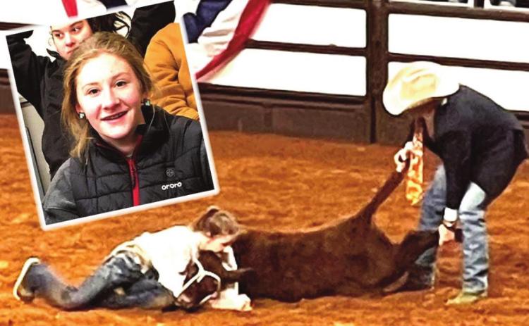 Naz FFA Emily Durbin caught a calf at the Fort Worth Stock Show &amp; Rodeo.