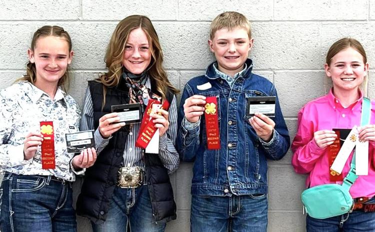 Castro County 4-H District 2 Horse Judging Contest. The Intermediate team placed second. Individual placings were Braeli Fuller, 3rd place overall, 5th in reasons; Steeley Moore, 4th overall, 2nd in reasons; Adalyn Braddock, 6th overall, 9th in reasons; and Sawyer Lunsford, 8th overall, 8th in reasons.
