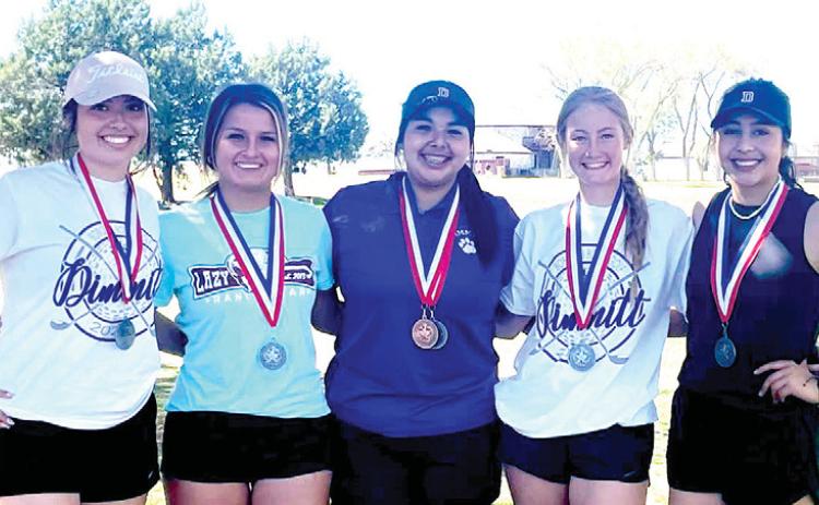 The Dimmitt HS girls golf team advanced to the Regional tournament as District runner up. Team members include Braylynn Chavira, Renata Rodriguez, Alexis Quiroz, Emma Convers and Camila Madrigal. Quiroz and Chavira tied for third place individual. The team is coached by Luis Nino.