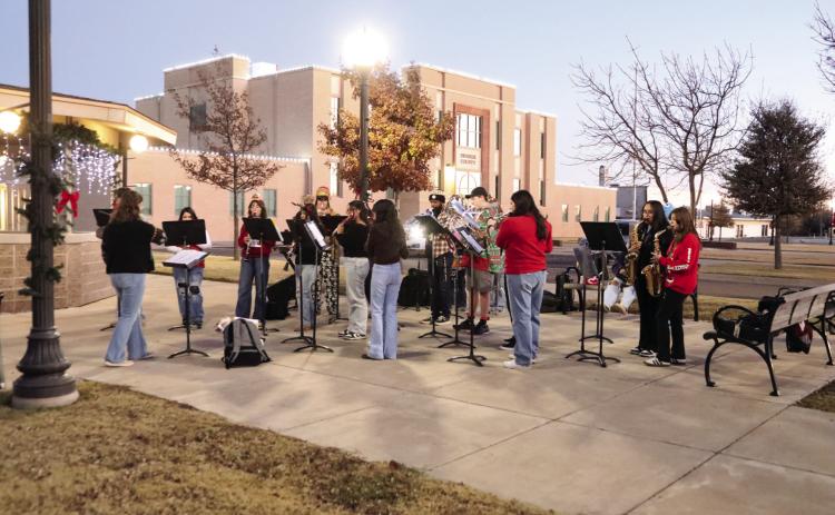 Tulia High School Band provided musical entertainment at the Lighting Ceremony and following the Lighted Parade