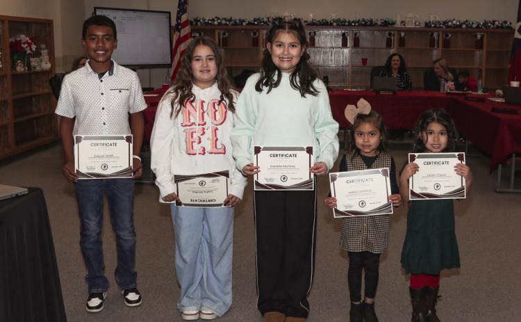 Tulia Elementary School Recognitions – 5th Grade – Daquan Smith, Sophia Bentley – 4th Grade, Danielle Martinez – 3rd Grade, Ivana Contreras – Pre-K, Leilani Chavez – Kindergarten.