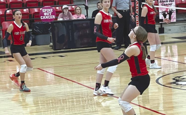 JV Lady Cougar, Destiny York, passes the ball in their game against Wildorado JV.