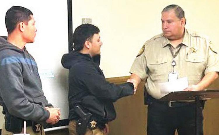 Sheriff Sal Rivera presented commendations to Sheriff’s Office Deputies Jacob Lule and Caylen Vasquez during Commissioners Court this past Monday for their actions while responding to a car accident and going to great lengths to assist a victim before EMS arrived.