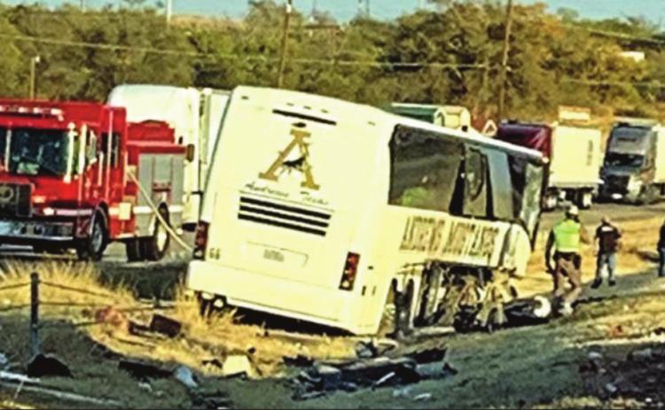 Three were killed and several injured when a pickup truck drove head-on into an Andrews ISD band bus on Friday on I-20 near Big Spring.
