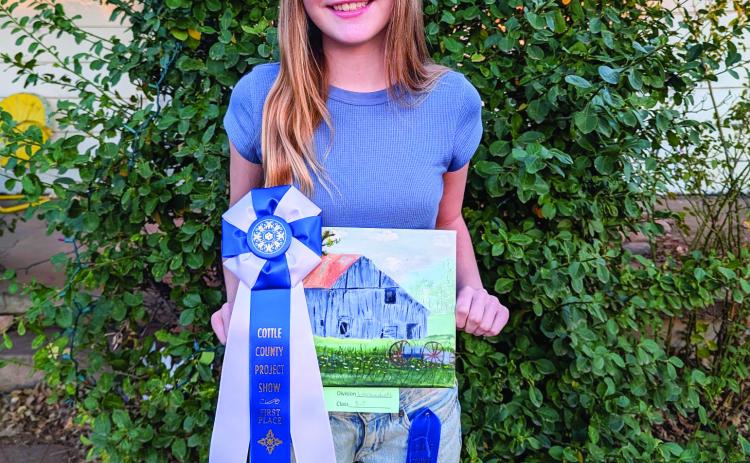 Ryleigh Gregory placed first and third with her paintings in the intermediate oil class of the Cottle County project show.