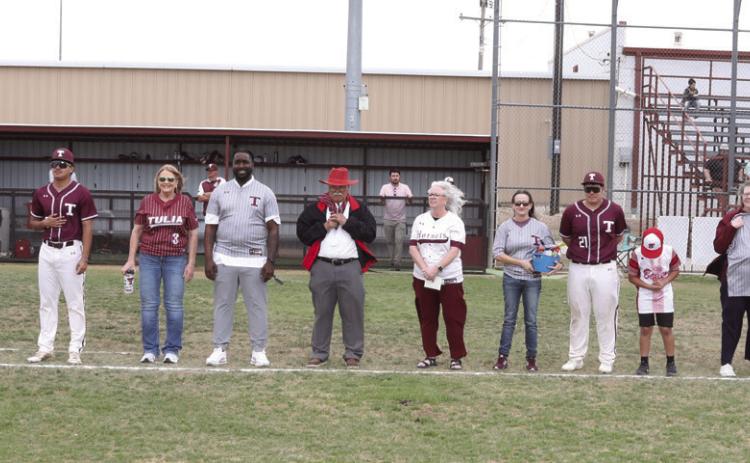 The Tulia Hornet Baseball team recognized teacher who had made an impact in their lives before the River Road game.