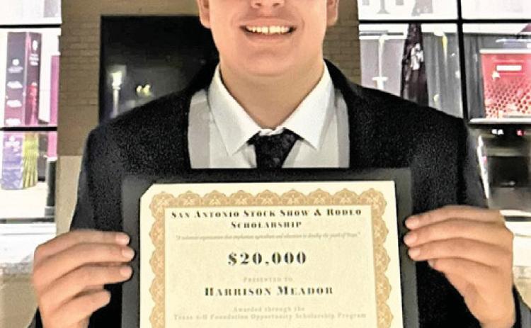 Castro County Harrison Meador received his $20,000 San Antonio Livestock Scholarship from the Texas 4-H Foundation at Texas 4-H Roundup . He will be attending WTAMU in the fall. The Texas 4-H Foundation was able to award over $2.7 MILLION in scholarships to over 220 4-H members in 2025.