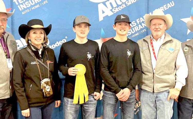 Nazareth FFA Tanner Wethington and Daniel Schacher competed in the Ag Marketing contest at the San Antonio Stock Show on Saturday with their waterfowl blind, placed fifth and made the auction.