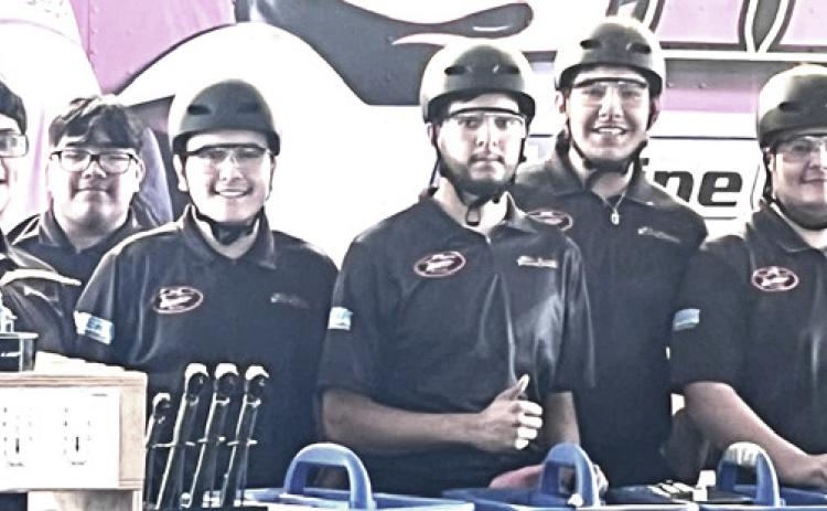 Dimmitt High School Auto Tech/ Team ACC Performance competed in Las Vegas, Nevada. Team members include (left to right) Juan Anima, Aydin Ybarra, Marco Chavez, Javier Fuentes, Mario Lopez and Cristian Hernandez. Leading the team is sponsor Jose Gonzalez.