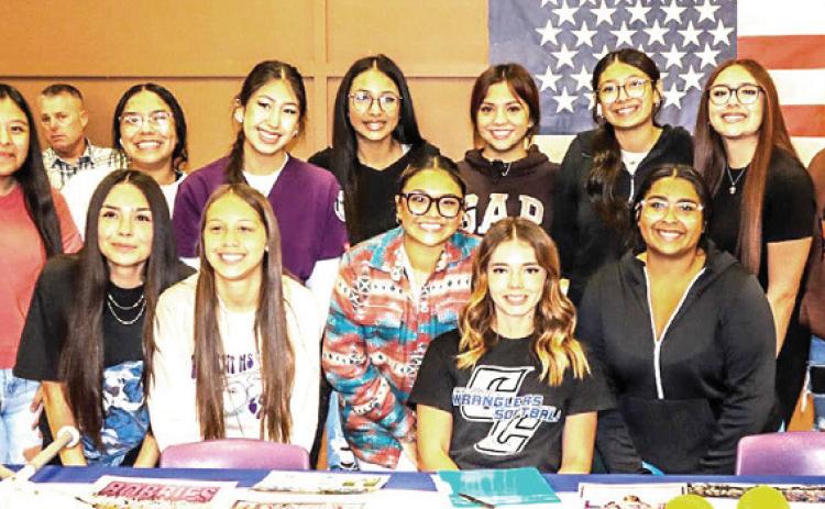 The DHS Bobbies softball team and head coach Isaac Martinez joinedJulia LaRue as she signed with Cisco College to play Wranglers softball. LaRue had a solid high school career at Dimmitt playing Region 1 District 2-3A softball. Cisco College is a part of the NJCAA Region 5. The head coach for the Wranglers is Cody Lecroy. (photos contributed by Dimmitt Sports Media/DISD)