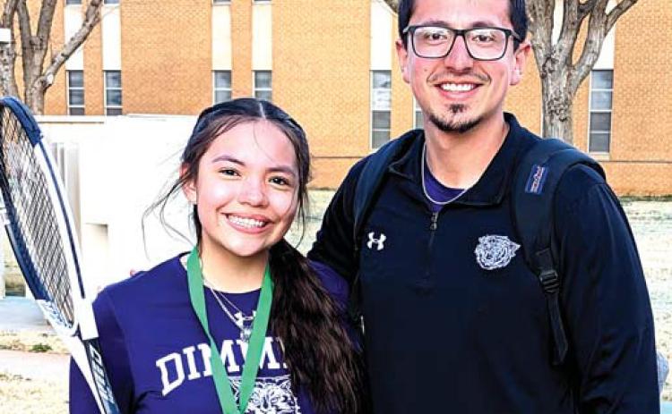 DHS Tennis/Girls Singles - Isaura Guido with Coach Holguin –first place at South Plains College.