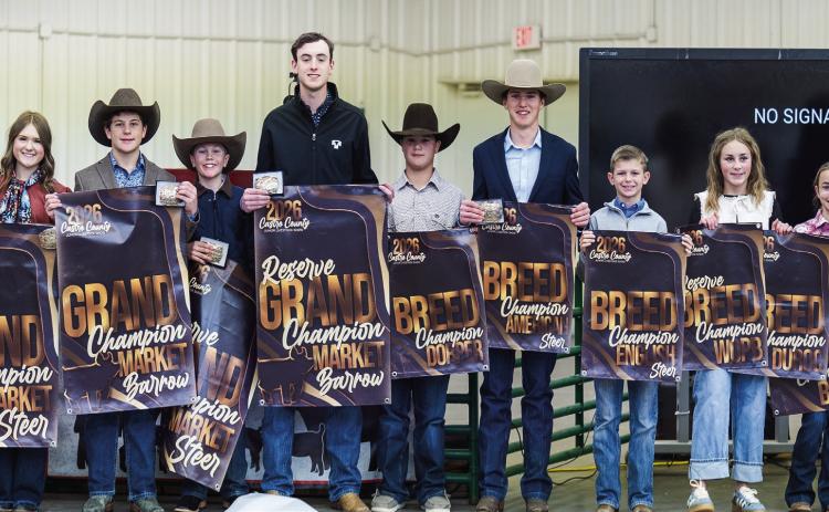 Castro County held its annual Junior Livestock Show &amp; Sale Jan. 16-17 at the Castro County Expo Building. Pictured above are all Grand Champion, Reserve Grand Champion, Breed Champion, Reserve Breed Champion and Showmanship winners from the annual show. Inside the special section are the results from the annual show as well as the annual Nazareth Junior Livestock Show held Monday, Jan. 12. (Photos Courtesy of Cailee Boyer)