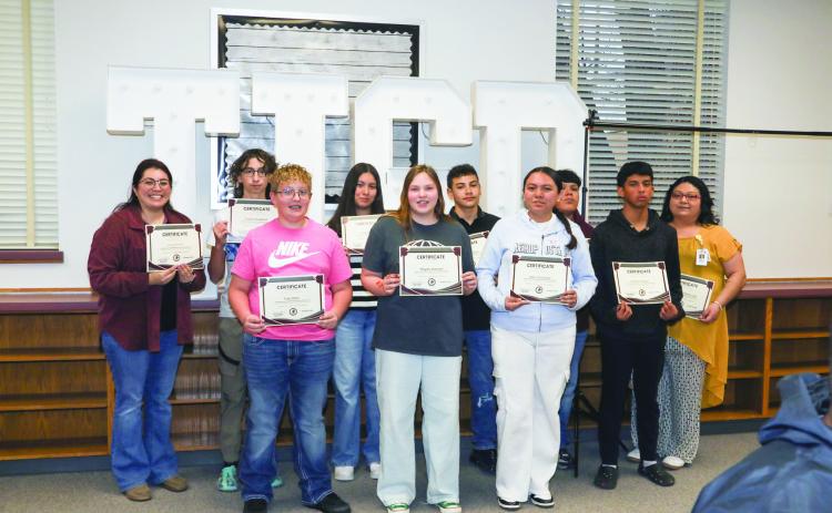 Tulia Junior High recognitions Back Row - Carolina Collins, Tucker Boudinot, Isa’Bella Cruz, Gerardo Y’Pina, Carlos Martinez, Merejilda Maldonado. Front Row - Trey Gore, Maylee Hanson, Amy Ceniceros, Camilo Reyes