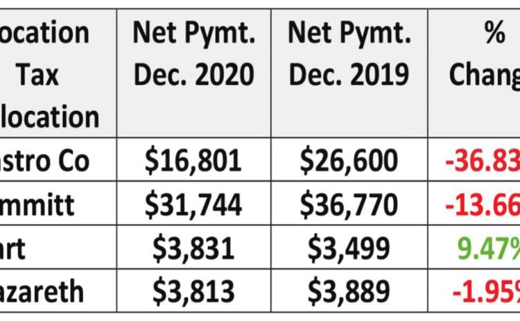 December sales tax revenue down