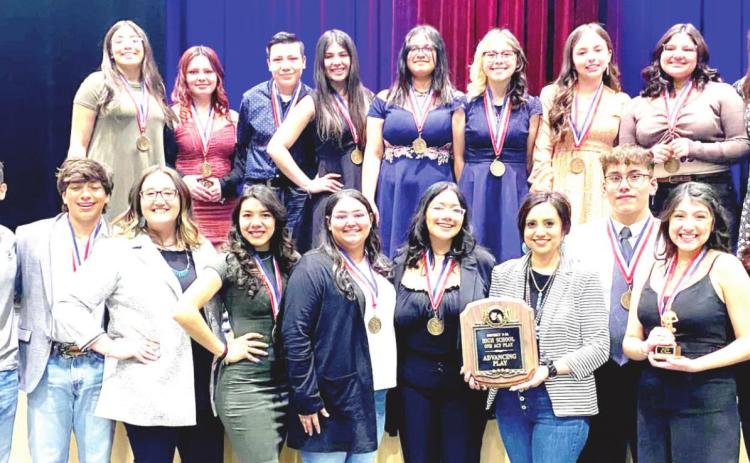 The DHS One Act Play theater cast and crew of “Her Senior Year” won an Advancing Play Award and will now proceed to the next level of UIL OAP competition. DHS actress Delia Vargas was named Best Actress and Will VanZee received Honorable Mention. Maria Bernal earned the All-Star Tech Crew award.