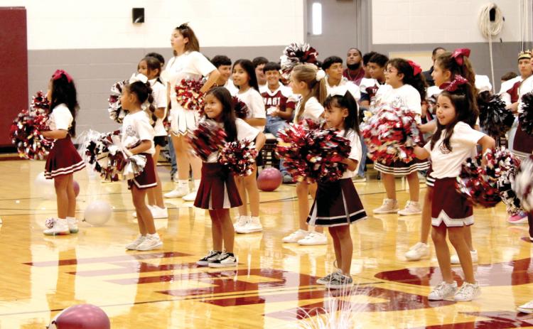 The Hart Mini Cheer Camp Cheerleaders performed at the Homecoming Pep Rally and during halftime of the football game.
