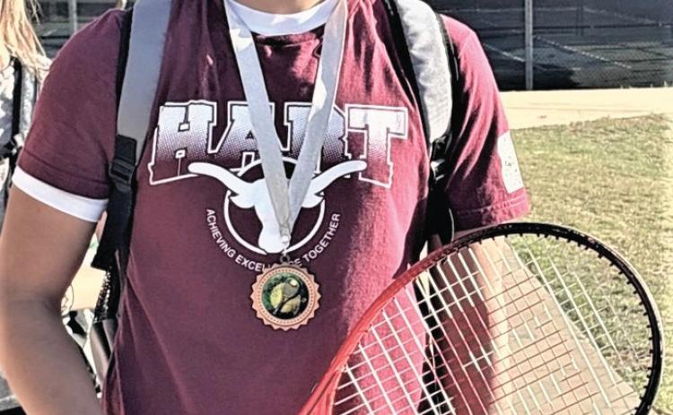 The Hart High School tennis team played at a tournament in Lubbock last Thursday. Dominic Dominguez placed 3rd in boys singles; Noah Marin, 4th, boys singles; Carolina Cardoza, 4th, girls singles; and Braelynn Geopfert and Jayben Juzaino, 4th in mixed doubles.