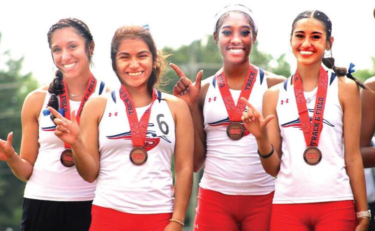 OPSU 4x100 Relay Team placed third at the SAC track competition. Members of the team are Kaylee Luján (Dimmitt), Azucena Carrillo, Miah Clay and Paizlie Reyna Mata (Hart).