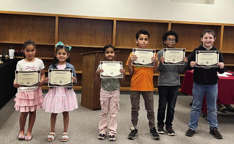 Tulia Elementary School Recognitions 1st Grade-Sa’bree Ramirez, Kindergarten-Ximena Rodriguez, 2nd Grade-Tani Bhakta, 3rd Grade-Andrew Holt, 4th Grade-Urijah Wonzo, and 5th Grade-Dezevellen Stone-Rawson