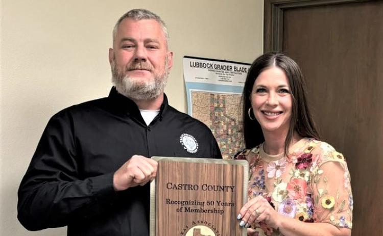 Castro County Judge Mandy Gfeller accepted a plaque recognizing Castro County as a 50-year member of the Texas Association of Counties Risk Management Pool on Monday during Commissioners Court.
