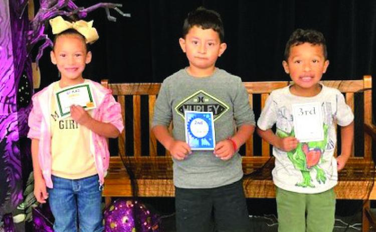 Kindergarten: 1st-Layla Rivas, 2nd-Orlando Ontiveros, 3rd-Aziah Sandoval