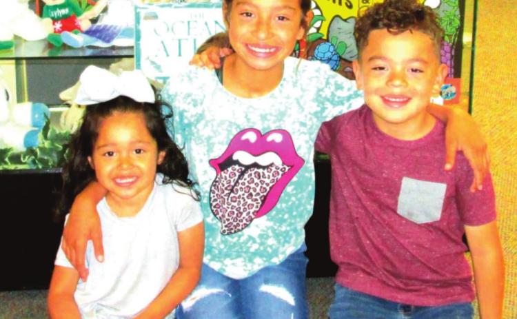 June and July displayers are Karen, Kaylynn and Kyle Grado who are exhibiting some of their stuffed animals to carry out the theme of "Tails and Tales" for Rhoads Memorial Library's summer reading program.