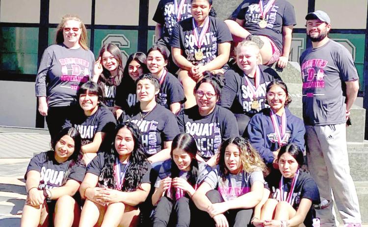 The DHS Bobbies Powerlifting team won the THSWPA 3AS Regional team honors at the regional meet this past weekend in Shamrock and advanced four lifters to the state competition coming up in Corpus Christi on March 16-19. Bobbies qualifying for state include sophomore Kimberly Solis, 198 wt. class; junior Allysun Jones, 259+ wt. class; sophomore NaKhiyah Porras, 220 wt. class; and senior Yazmin Barron, 198 wt. class. (individual photos by Crystal Nino)