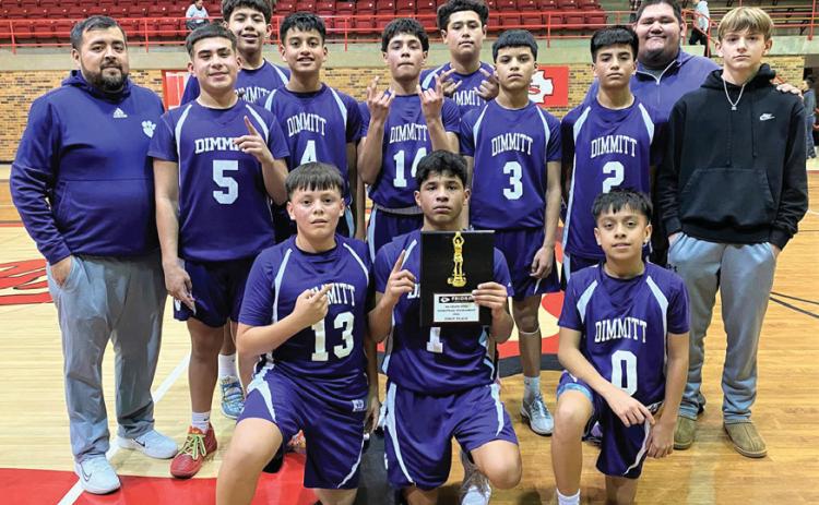 The 8th grade Dimmitt Bobcats won the Champ ionship title after beating the Lubbock Roosevelt Eagles at the Friona Jr. High Basketball Tournament on Saturday. (DISD/Dimmit Sports Media photo)