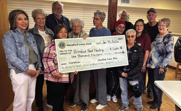 Hereford Lions Club recently donated $500 to the Hereford Food Pantry to help provide food and assistance to families in need.